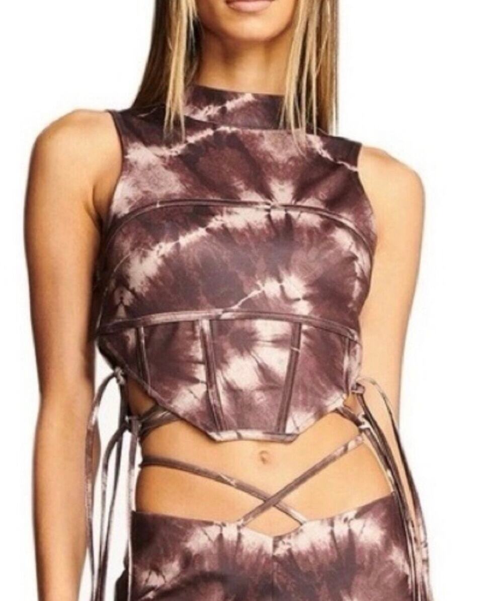I AM GIA Evie Brown Tie Cropped Top Women's S New